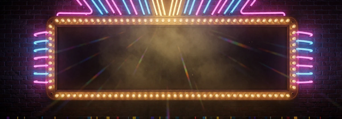 Neon-Marquee im Vegas-Stil mit Gl&uuml;hbirnenrahmen als Rahmen f&uuml;r den Jackpot-Feed von V.Vegas Casino