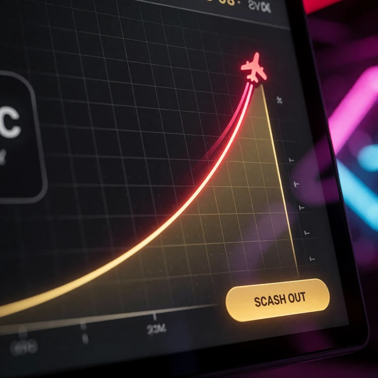 Bildschirm mit steigender Multiplikator-Kurve und Cashout-Button als Symbolbild f&uuml;r Crash-Spiele wie Aviator im Online Casino